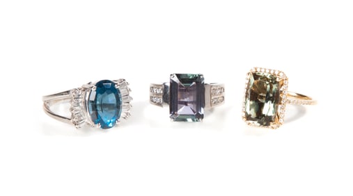 Ladies' Topaz, Two-Tone Tanzanite, Copper Sunstone, & Diamond Rings