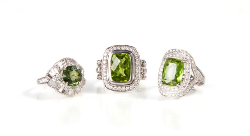 Ladies' Green Tourmaline, Peridot, & Diamond Rings