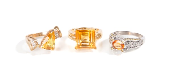 Ladies' Citrine, Orange Sapphire, & Diamond Rings
