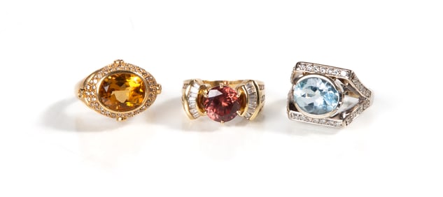 Ladies' Tourmaline, Aquamarine, & Diamond Rings