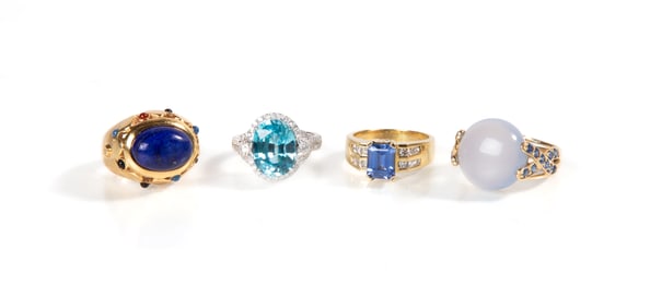 Ladies' Lapis, Blue Zircon, Sapphire, Moonstone, & Diamond Rings