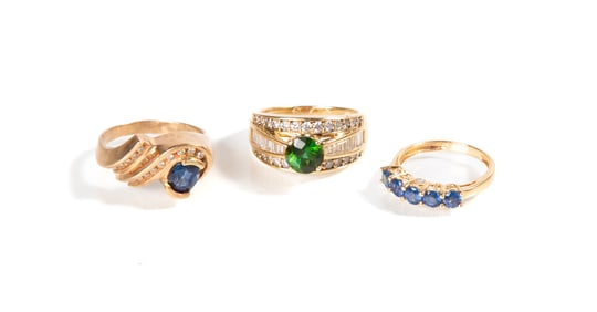 Ladies' Sapphire, Green Tsavorite, & Diamond Rings