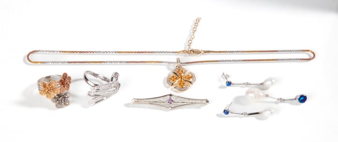 Ladies' Gold Necklace, Earrings, Pendant, Rings, & Brooch