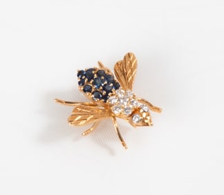 14K Gold, Diamond, & Sapphire Fly Pin