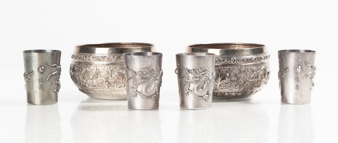 Chinese / Asian Sterling Silver Cordials & Bowls