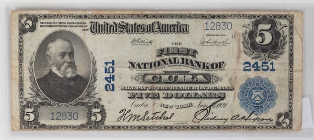1920 US $5 Dollar Currency Note