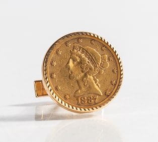 1887 Liberty Head $5 Gold Coin Cufflink