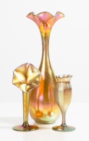 Three Steuben Gold Aurene Vases