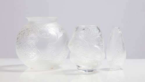 Lalique Coeur de Fleur, Tarpoon, & Xian Dragon Vases