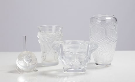 Lalique Psyche Paperweight, Fantasia, Hesperides Vases & Halama Alexandrite Vase