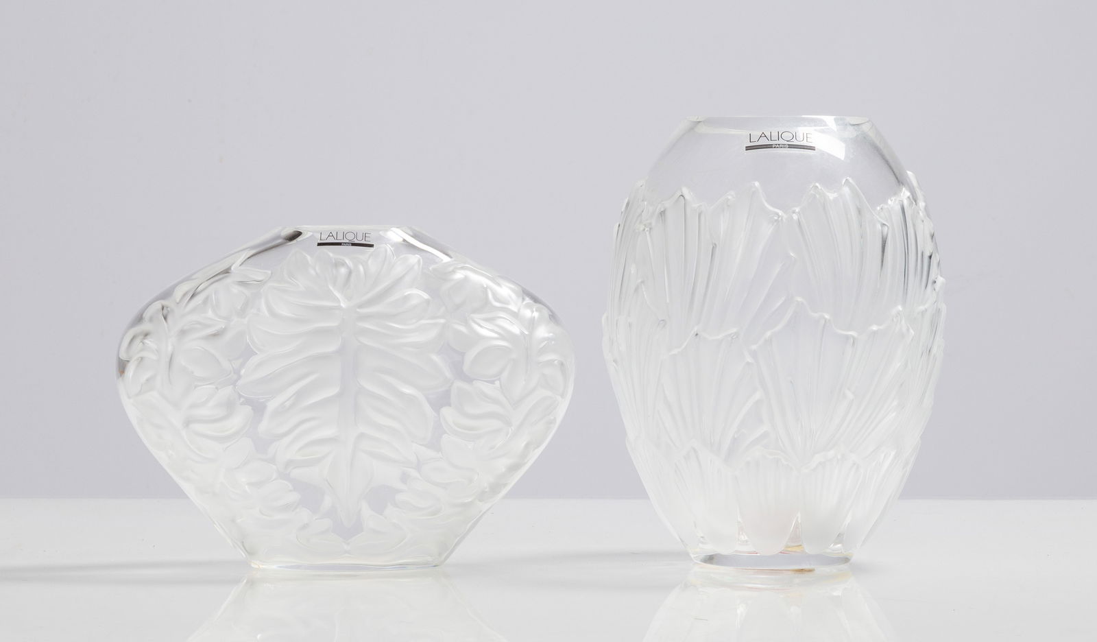 Lalique Mahe Clair Palm Leaf & Sandrift Vases (1 of 2)