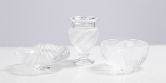 Lalique Aruba, Ermenonville, & Pinsons Vases