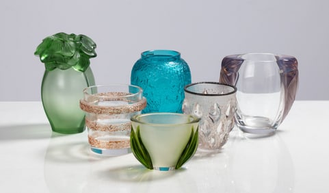 Lalique Saint Barth, Biches, Clematites, Ricquewihr, Rampillon, & Deux Tulipes Vases