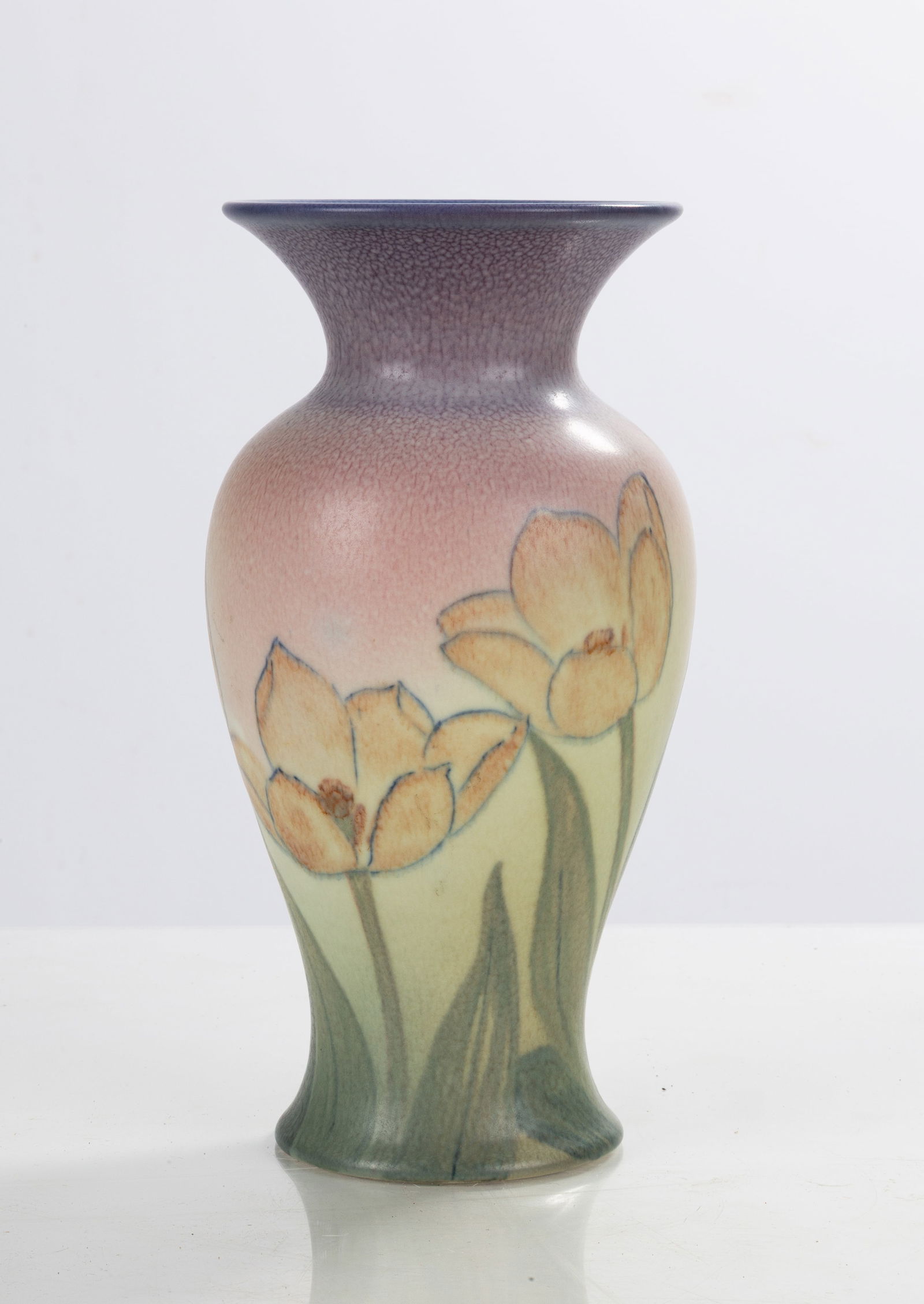 Kataro Shirayamadani (1865-1948) Rookwood Pottery Vase: Kataro Shirayamadani (1865-1948) Rookwood Pottery Vase Circa 1940. Glazed earthenware. Baluster form with tulips. Impressed manufacturer's mark, Roman numeral date cypher for 1940, and shape no. 2745,