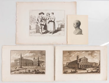 Etchings, Giovanni Battista Piranesi (Views of Rome), Bartolomeo Pinelli (Family of Ciociari)