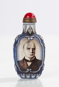 Glass Overlay Snuff Bottle with President William McKinley