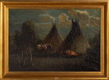 De Cost Smith (1864-1939) Native American Scene with Tepee, Horse, & Open Fire