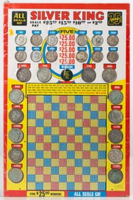 Silver King Punch Board with (14) Morgan & Peace Dollars