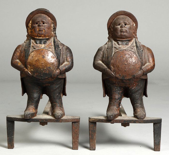 Cast Iron Painted Figural Andirons: Cast Iron Painted Figural Andirons. Ht. 19 1/2".