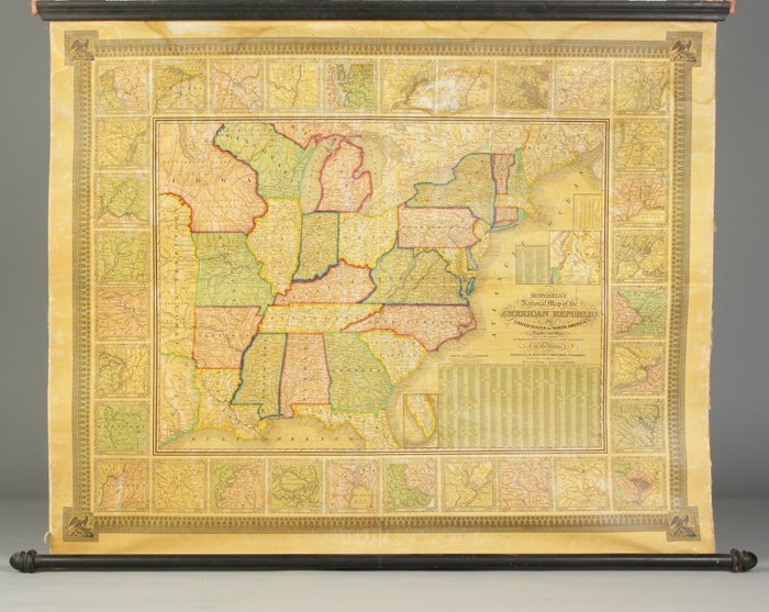 Mitchell's National Map of the American Republic of the: Mitchell's National Map of the American Republic of the United States of North America. Published by S. Augustus Mitchell, Phil. 1843. Drawn by J.H. Young, Engraved by J. H. Brightly. 39 1/2" x 49".