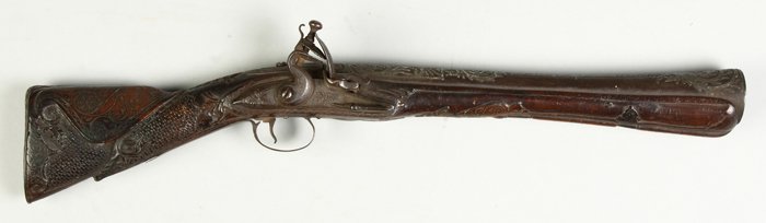 Early Middle Eastern Blunder Buss: Early Middle Eastern Blunder Buss. Inlaid walnut. L 22". A Private Collection.