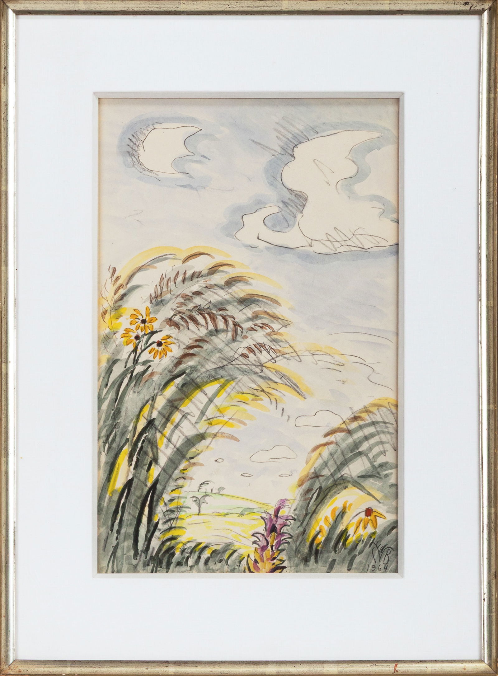 Charles Ephraim Burchfield (American, 1893-1967) "May Wind and Hay": Charles Ephraim Burchfield (American, 1893-1967) "May Wind and Hay" 1964. Watercolor and conte crayon on paper. Signed and dated. Framed: 24 x 17 3/8 in. Exhibited: Museum of Art, Munson-Williams-Proc