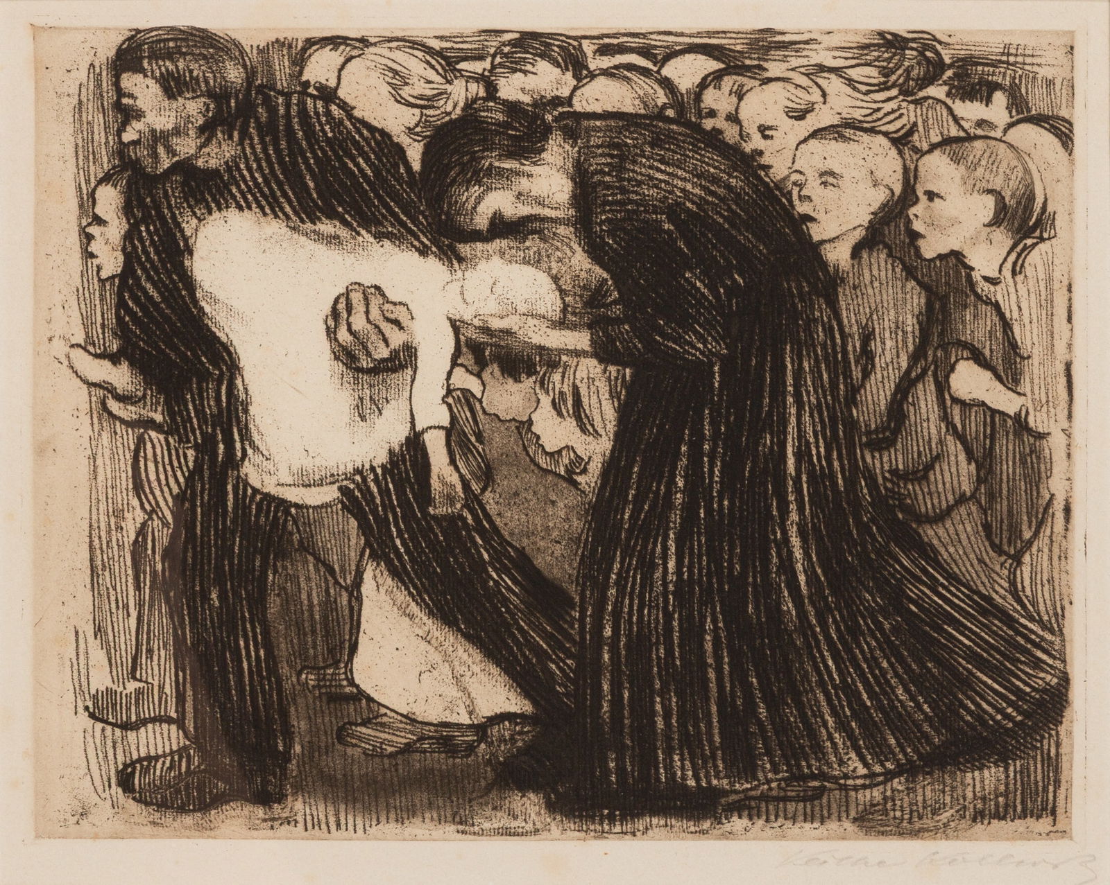 Kathe Kollwitz (German, 1867-1945) "Uberfahren (Run Over)" (1 of 2)