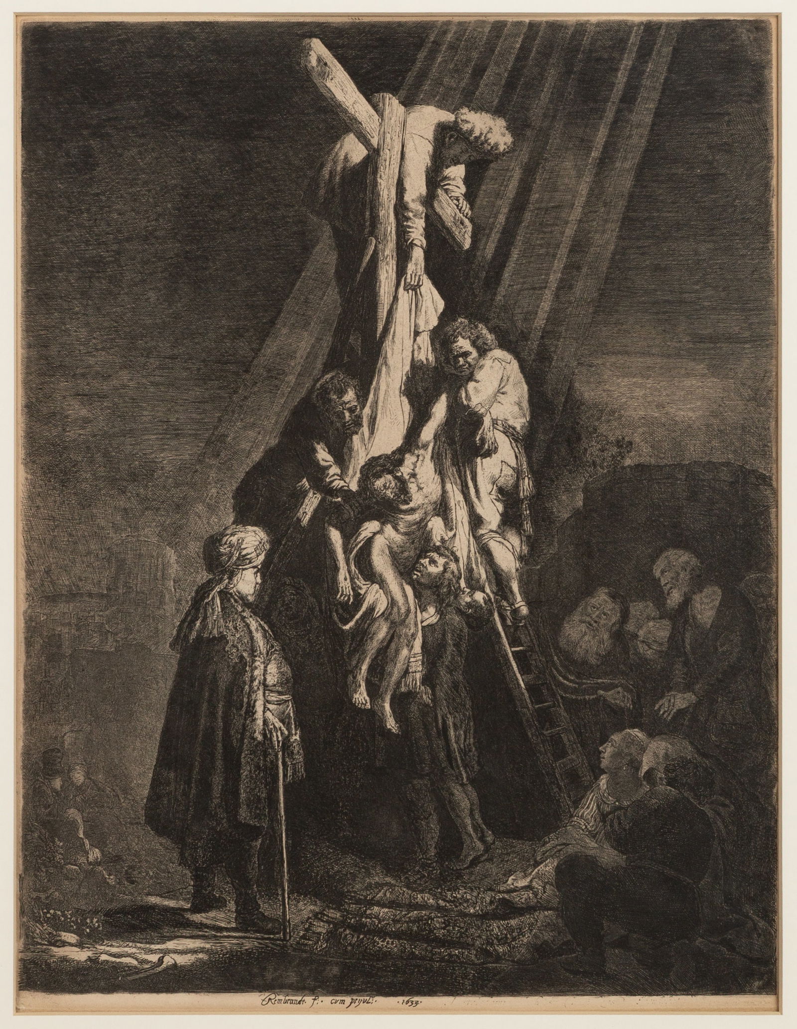 Rembrandt van Rijn (Dutch, 1606-1669) "Descent from the Cross: The Second Plate" (Bartsch 81; New (1 of 4)