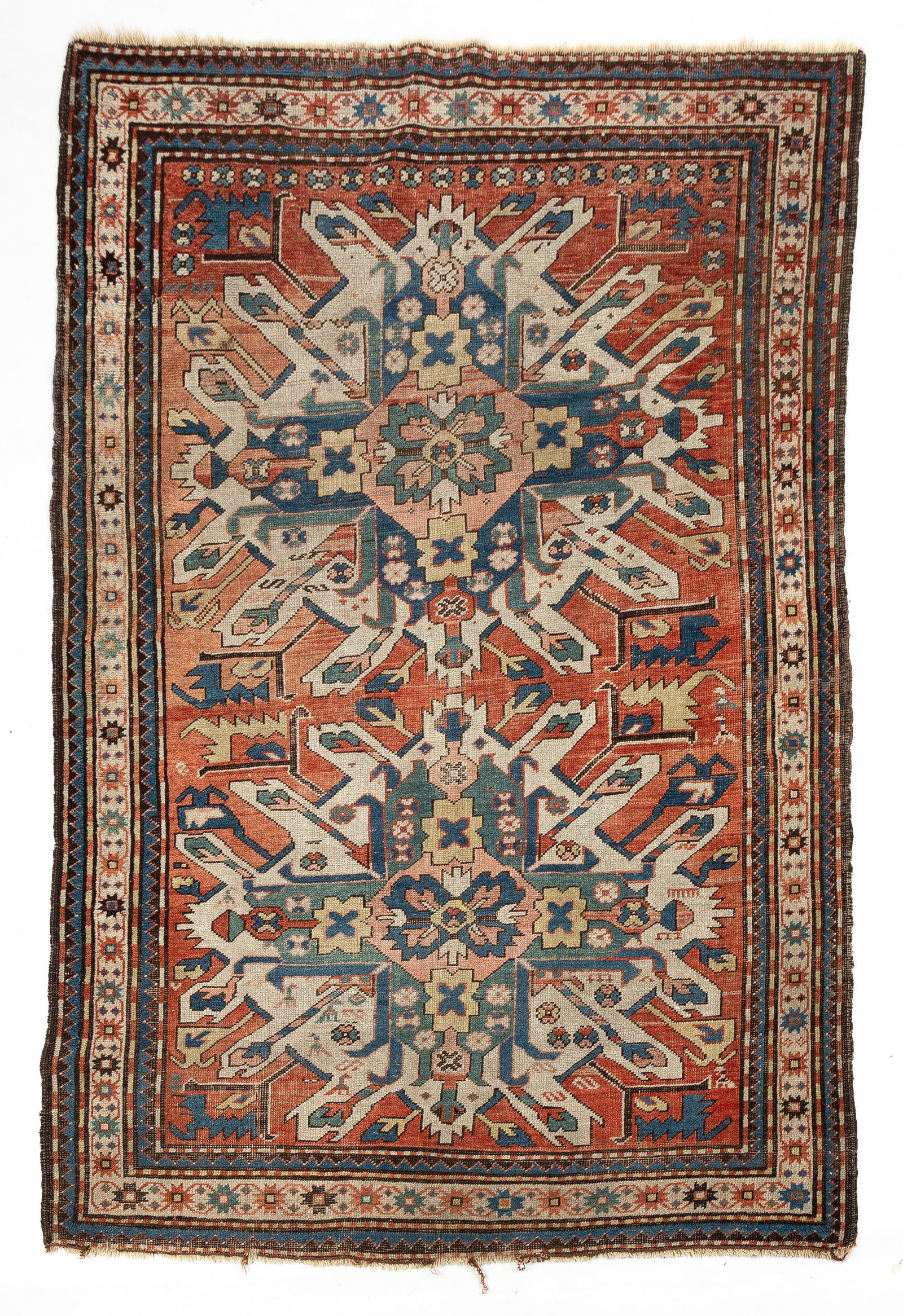 Antique "Sunburst" or "Eagle Kazak" Rug: Antique "Sunburst" or "Eagle Kazak" Rug Caucasus region. 6 ft. 9 in. x 4 ft. 9 in. The Charles E. Balback (1934-2024) collection, Buffalo, New York. Shipping Note: We provide our own in-house