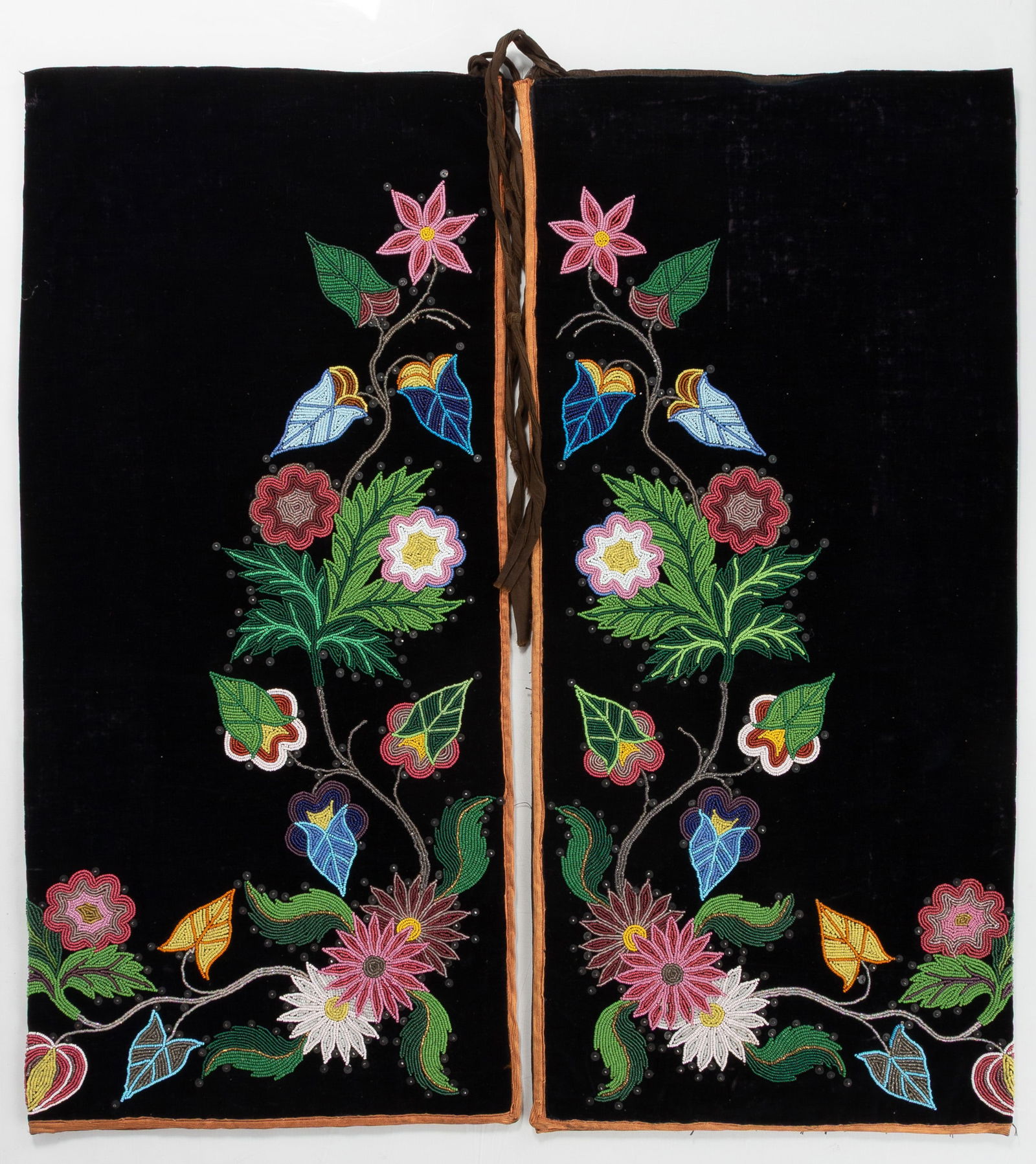 Native American Ojibwe Leggings: Native American Ojibwe Leggings Circa 1890. L. 29 in. Shipping Note: We provide our own in-house shipping service; separate from LiveAuctioneers. Please reach out to us directly with any inquiries.