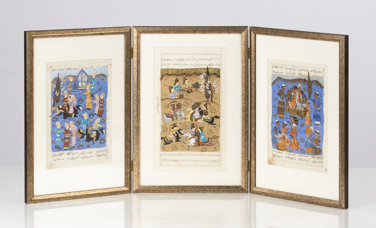 Persian School, Illuminated Sheets: Persian School, Illuminated Sheets From the Shahnameh. Sight: 10 x 7 in. (each) Shipping Note: We provide our own in-house shipping service; separate from LiveAuctioneers. Please reach out to us