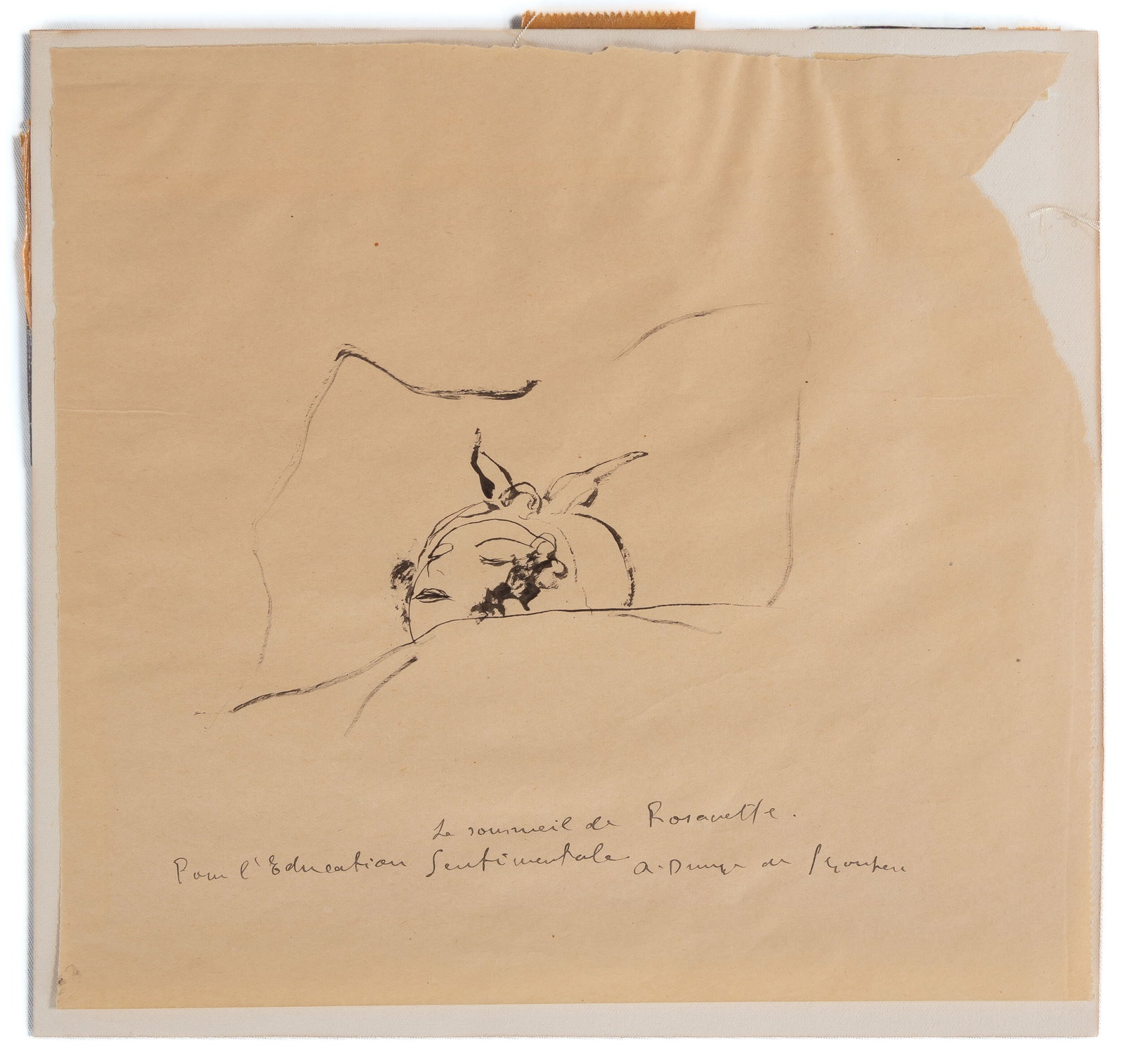 Andre Dunoyer de Segonzac (French, 1884-1974) Woman Sleeping: Andre Dunoyer de Segonzac (French, 1884-1974) Woman Sleeping "Le Sommeil de Rosanette" (illustration for Flaubert's L'Education Sentimentale). Ink on paper. Close, intimate study of a young woman's sl