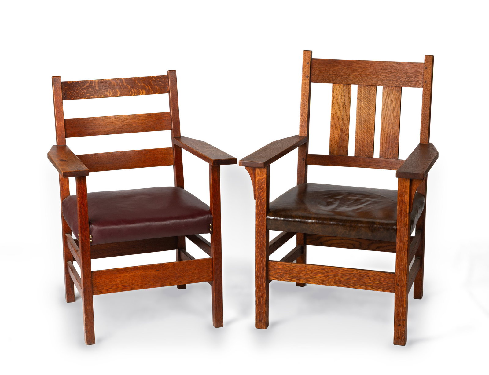 Gustav Stickley, Two Armchairs, One Slat-Back and One Ladder-Back (1 of 2)