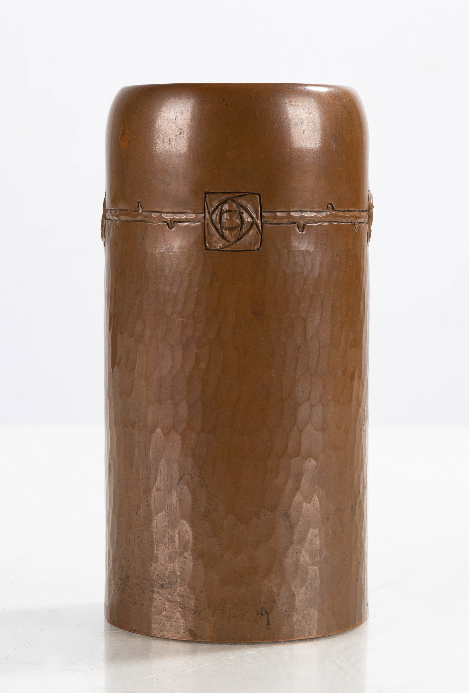 Roycroft Hand-Hammered Copper Vase with Rose Motif (1 of 3)