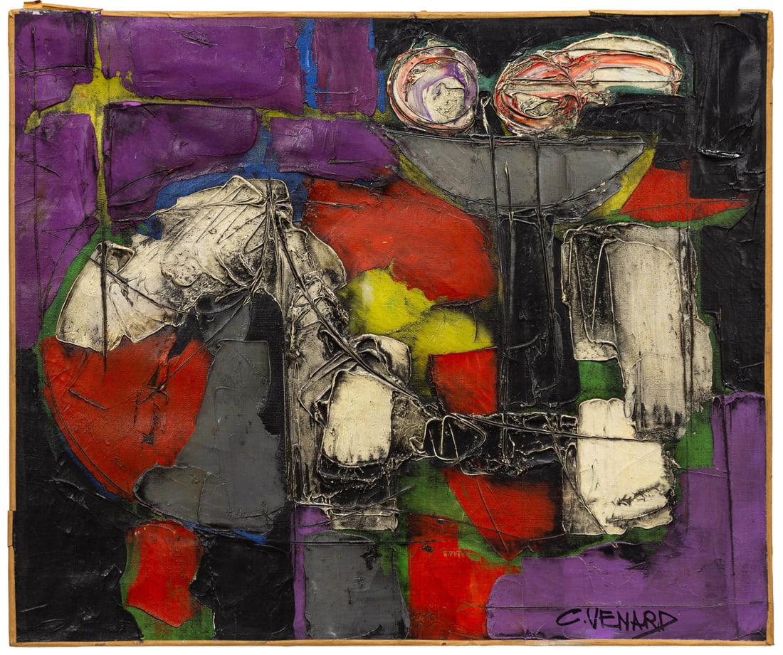 Claude Venard (French, 1913-1999): Claude Venard (French, 1913-1999) Oil on canvas. Signed 'C. VENARD' (lower right). Inscribed in red 'VENARD, CLAUDE 76.63' and stamped 'RICHARD F. BRUSH ART GALLERY, Griffiths Art Center, St.