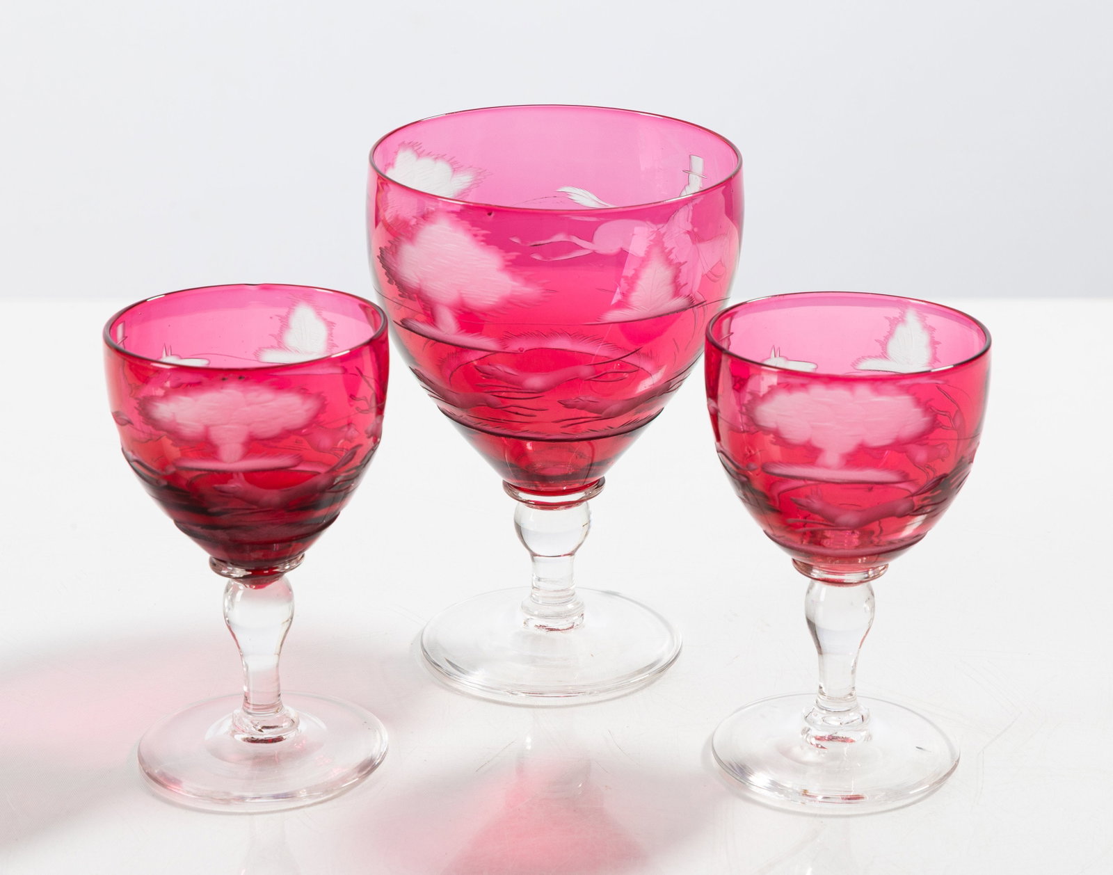 Three Steuben Hunt Theme Engraved Goblets - 2