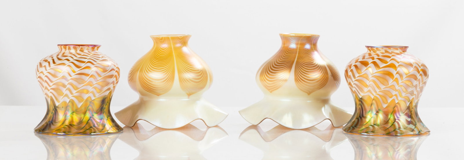Pair of Quezal & Pulled Feather Art Glass Shades (1 of 2)