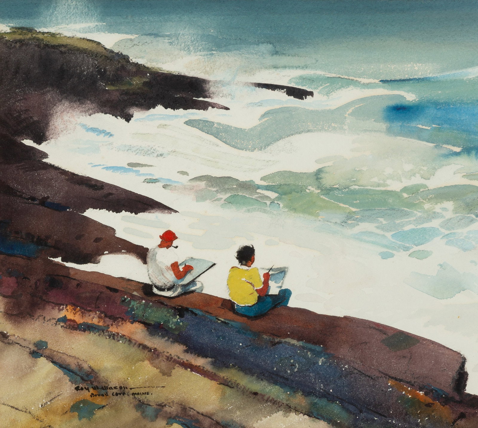 Roy Mason (American, 1886-1972) Broad Cove, Maine: Roy Mason (American, 1886-1972) Broad Cove, Maine Watercolor on paper. Signed and inscribed 'Roy M. Mason / Broad Cove, Maine.' in dark pigment (lower left). Image: 14 1/4 x 21 1/4 in. Shipping Note: