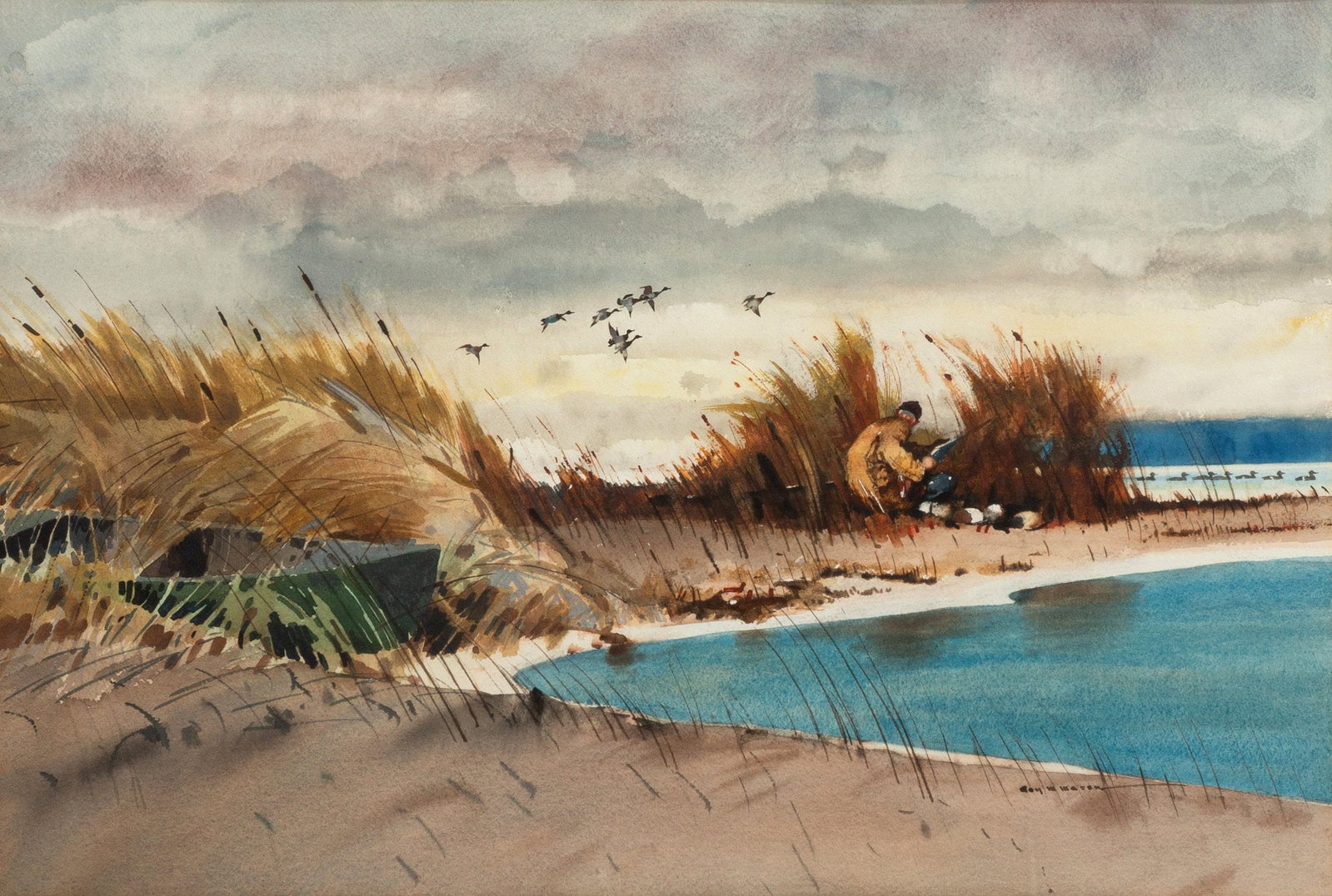 Roy Mason (American, 1886-1972) Mud Island, Thousand Islands, Canada: Roy Mason (American, 1886-1972) Mud Island, Thousand Islands, Canada Watercolor on paper. Signed 'Roy M. Mason' in dark pigment (lower right). Image: 19 1/2 x 29 in. Shipping Note: We provide our own