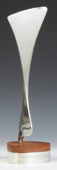 Ronald Hayes Pearson (Am, 1924-1996) Sterling Award: Ronald Hayes Pearson (American, 1924-1996) Sterling Silver & Mahogany Photo Award. Sgn. Pearson. Ht. 18".