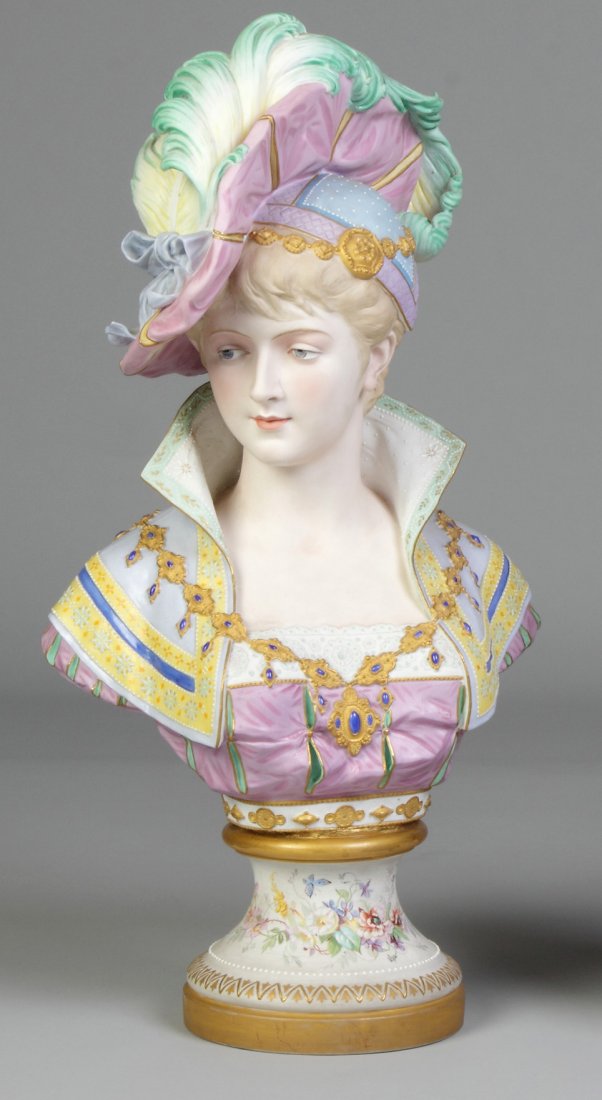 Paul Duboy (1830-1887) French Painted & Enameled: Paul Duboy (1830-1887) French Painted & Enameled Bisque Bust. Incised on reverse, A & L, Paul Duboy, SC. Ht. 28 1/2". A Buffalo, NY Estate.