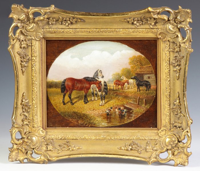 John Frederick Herring (British, 1815-1907) Horses: John Frederick Herring (British, 1815-1907) Horses. Sgn. Lower left, J.F. Herring. Oil/canvas. 8" x 10".