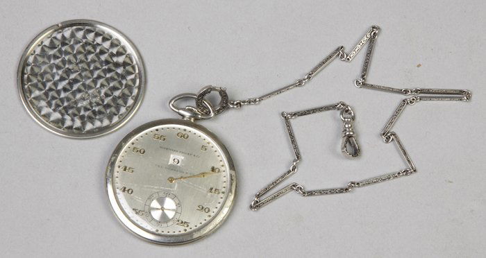 Audemars, Piguet & Co. 18K Gold Art Deco Pocket Watch: Audemars, Piguet & Co. 18K Gold Art Deco Pocket Watch. 8 jewel movement. Platinum chain. Dia. 1 3/4"