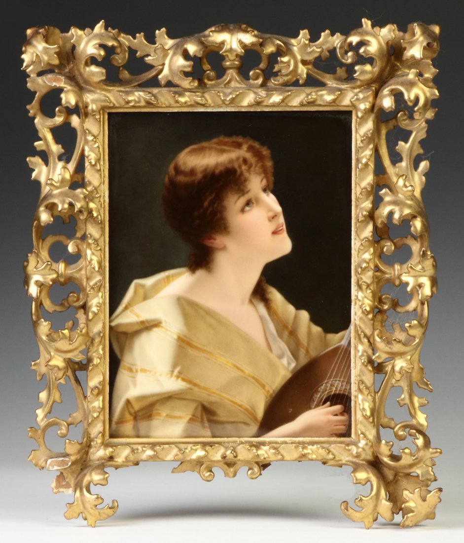 KPM "Madolinalla" after C. Kiefsel: KPM "Madolinalla" after C. Kiefsel. Original carved & gilt wood frame. 10" x 7 1/2"
