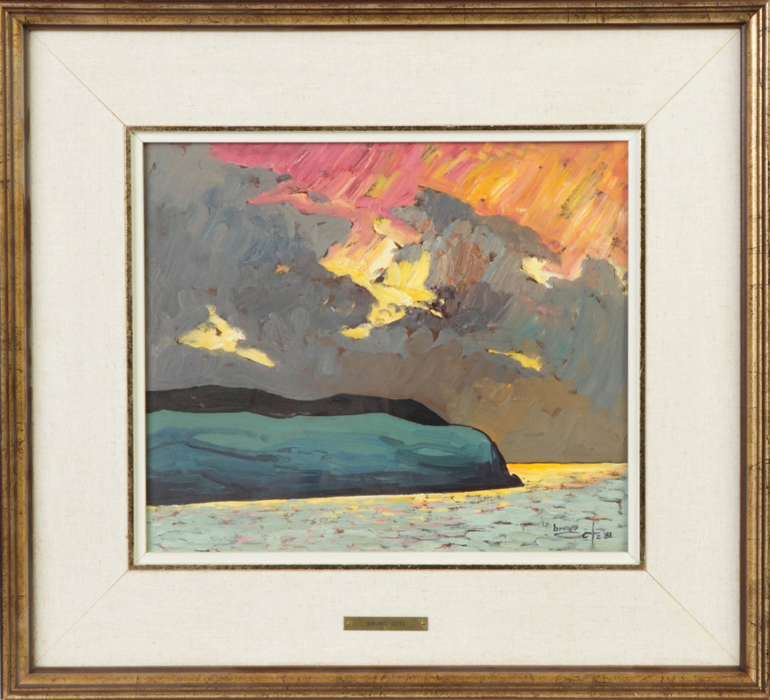 Bruno Cote (Canadian, 1940-2010) "Cap aux Corbeaux": Bruno Cote (Canadian, 1940-2010) "Cap aux Corbeaux". Sgn. Lower right, Bruno Cote '81. Oil/masonite. 12" x 14"