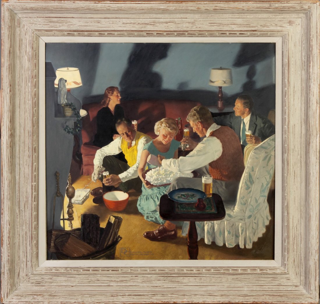 Douglas Rockwell, Evening party: Douglas Rockwell, Evening party. Sgn. Lower center, Douglas Rockwell. Oil/masonite. A Private Estate. 23" x 24"