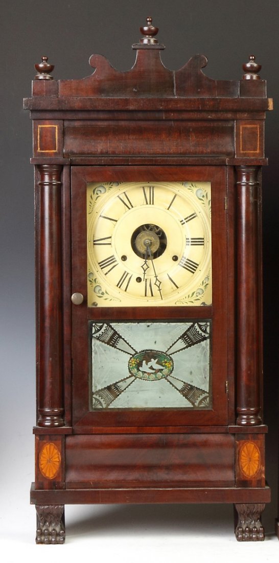 Seth Thomas, Plymouth Hollow Ct, Shelf Clock: Seth Thomas, Plymouth Hollow Ct, Shelf Clock. Mahogany case, paw feet; old finish. Original painted metal dial. Original Fenn glass. 30 hour time & strike weight driven brass movement w/alarm. Good la