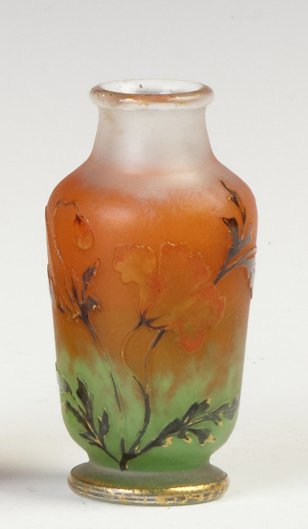 Daum Nancy Cabinet Vase with Poppy: Daum Nancy Cabinet Vase with Poppy. Early 20th cent. Sgn. On bottom. Ht. 4"