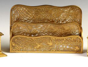 Tiffany Studios Letter Holder - Pine Needle Pattern: Tiffany Studios Letter Holder - Pine Needle Pattern. Tiffany Studios NY #1008. An Auburn, NY Private Collection. Ht. 6" W 10"