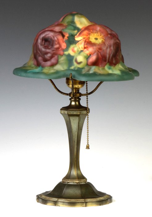 Pairpoint Puffy Rose Closed Top Table Lamp: Pairpoint Puffy Rose Closed Top Table Lamp. Base sgn. Pairpoint. A Syracuse, NY Collection. Ht. 15" Shade Dia. 10"